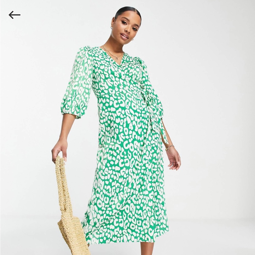 VILA Green Midi Sundress with Bishop Sleeves